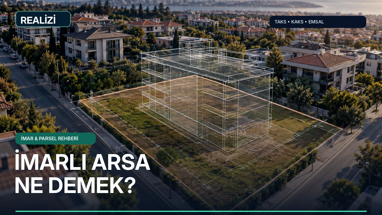 İmarlı bir parselin sınırları ve bina yerleşim modeliyle gösterildiği örnek arsa görseli